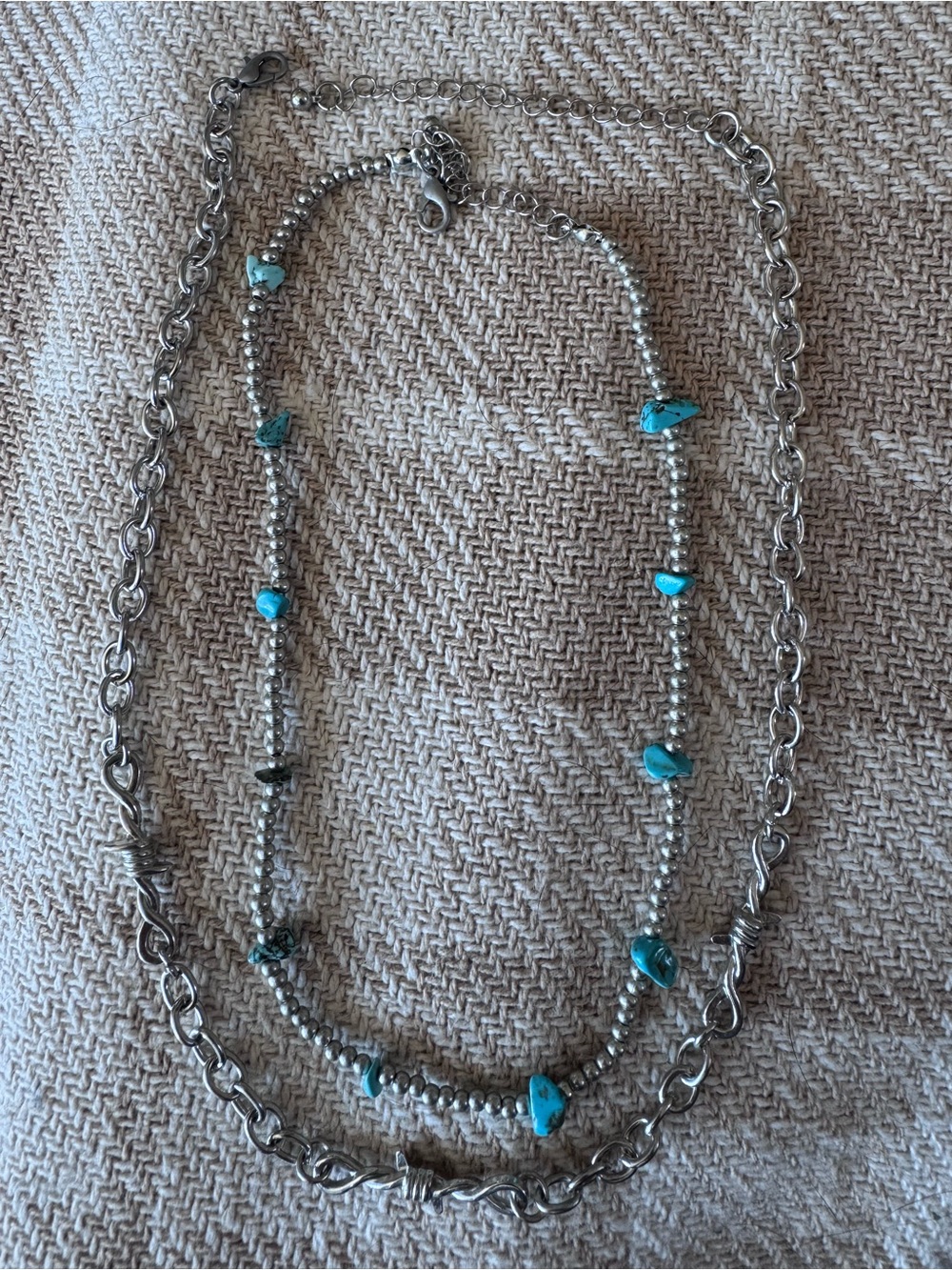 Silver-Tone Layered Necklace with Turquoise Beads - Women Jewelry